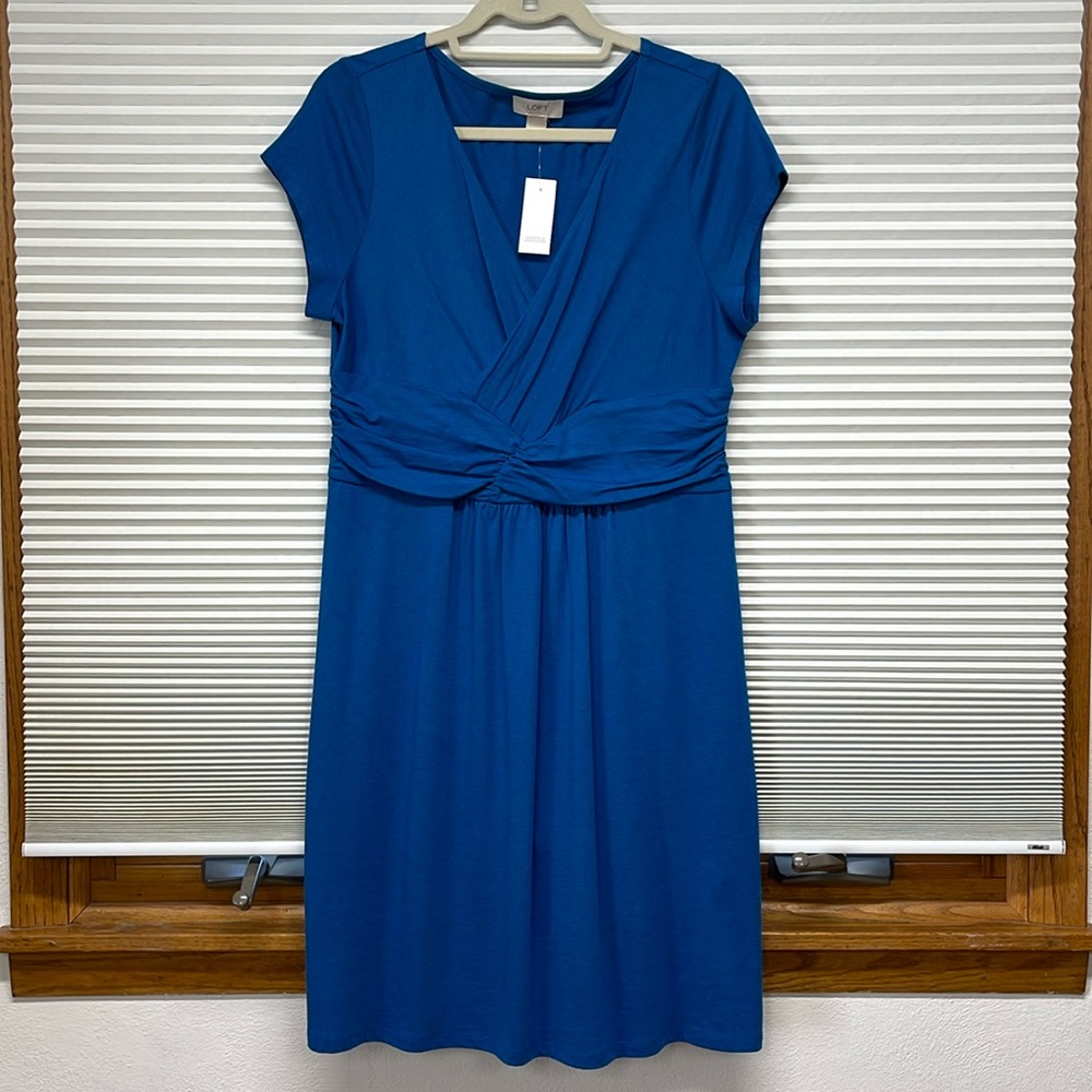 Ann Taylor LOFT NWT Teal Jersey Knit V-Neck Cap Sleeve Midi Dress Size Large